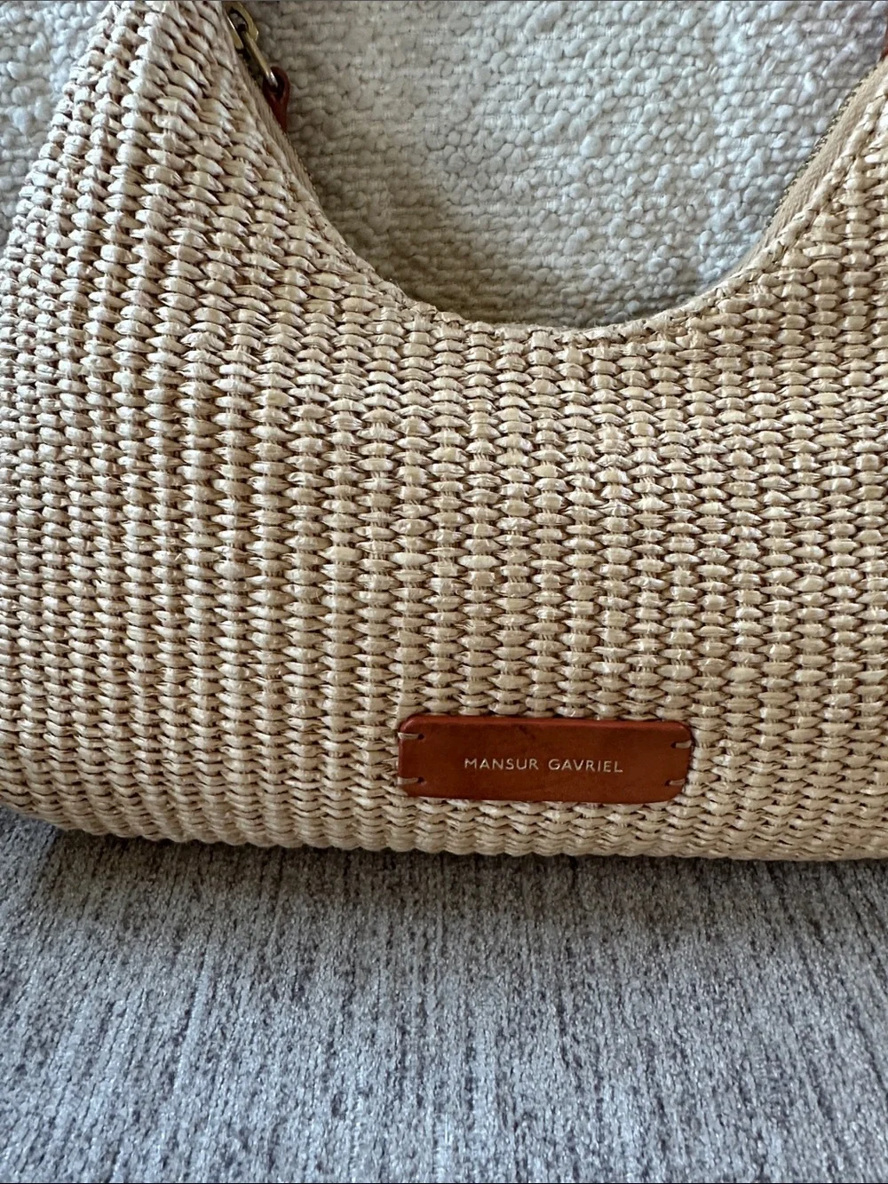 Mansur Gavriel Mini Cindy bag Woven Straw Shoulder Bag in Natural Tan Handles